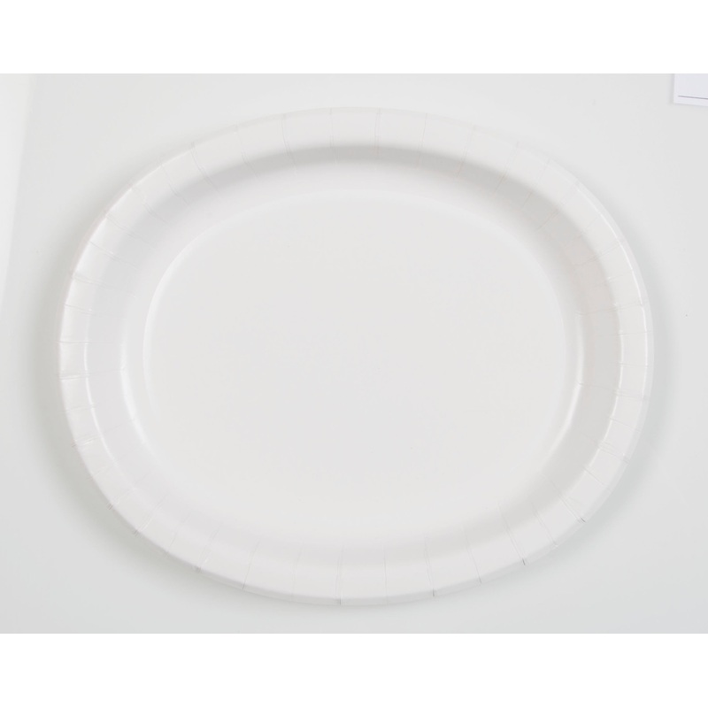 8 White Oval Paper Plates 10×12.25in