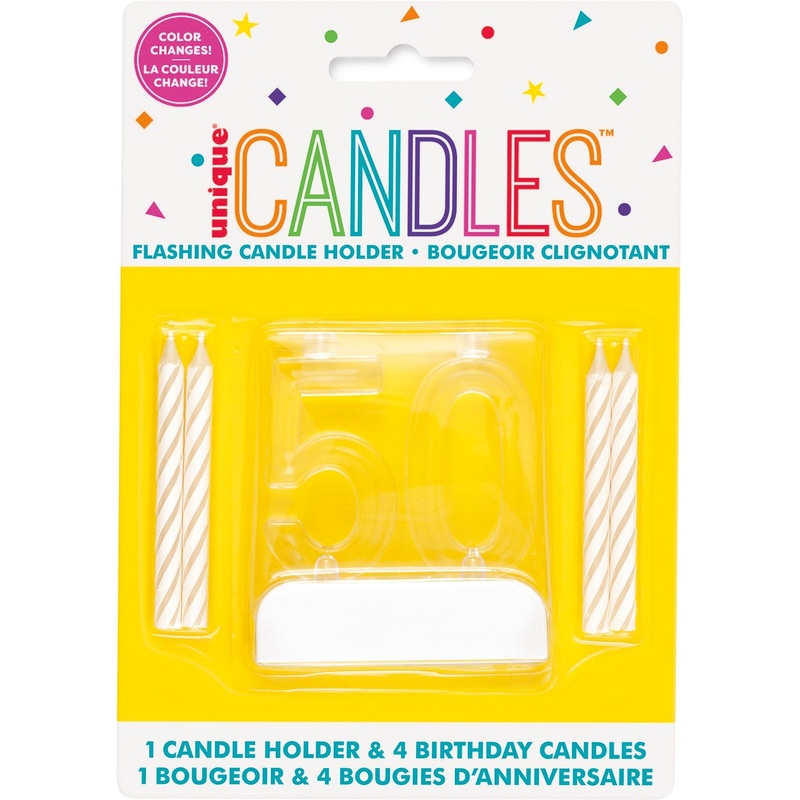 Age 50 Flashing Candle Holder 2.8×2.5in with 4 Candles 2.5in