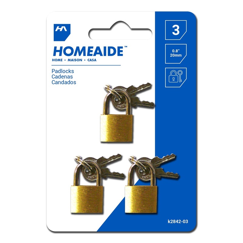 Homeaide 3 Brass Padlocks 0.8in (20mm)