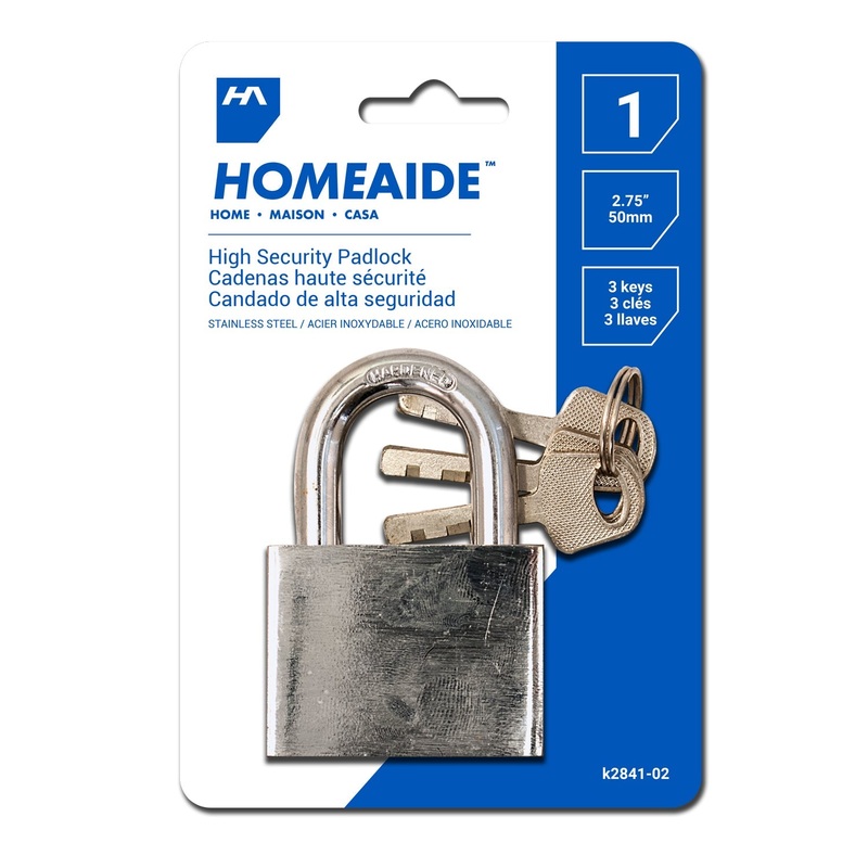 Homeaide Stainless Steel High Security Padlock with 3 Keys 2.75in (50mm)