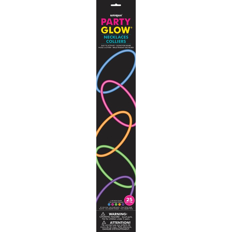 Party Glow 25 Necklaces – Assorted Colors 22in