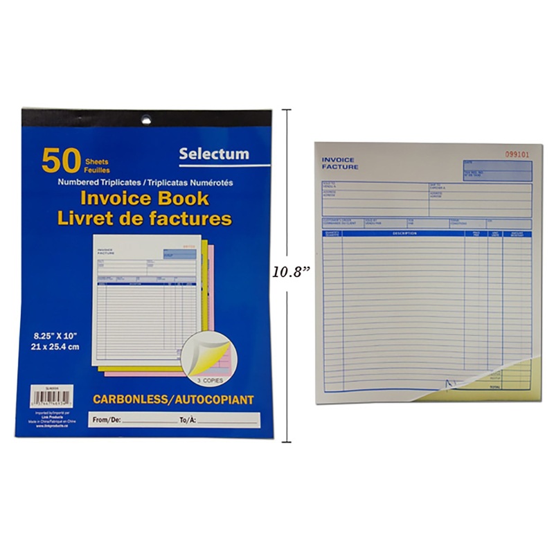 Selectum 50 Sheets Invoice Book Tri-Carbonless 8×10.5in
