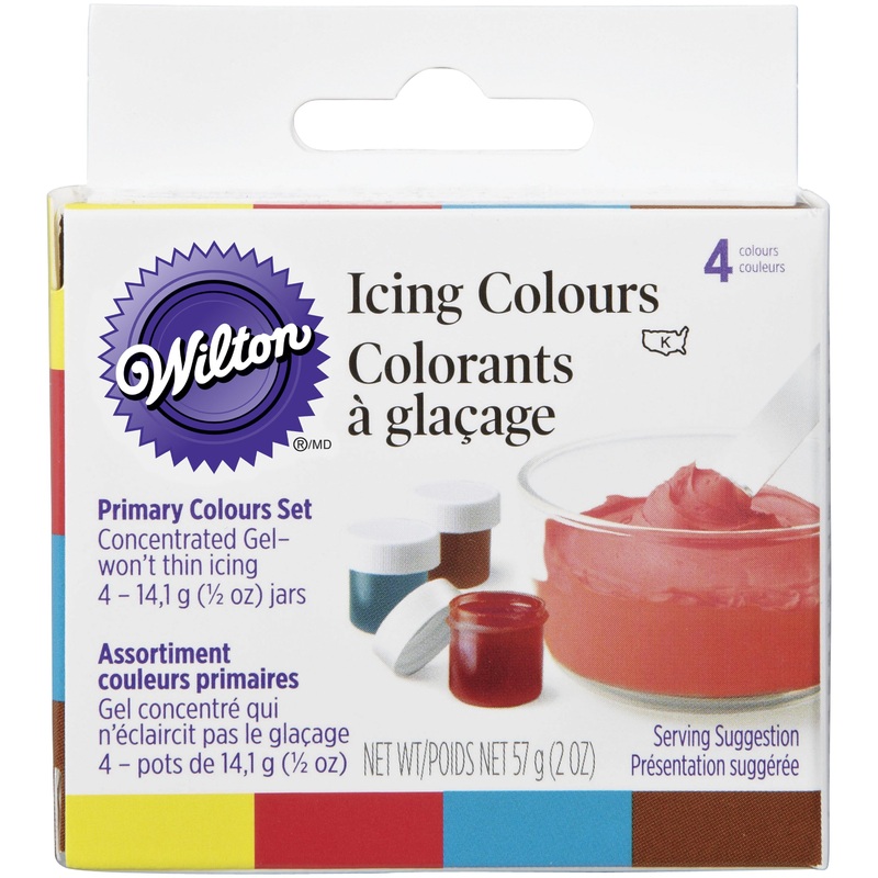 Wilton 4pcs Icing Colors – Yellow, Christmas Red, Sky Blue, Brown 2oz (56g)