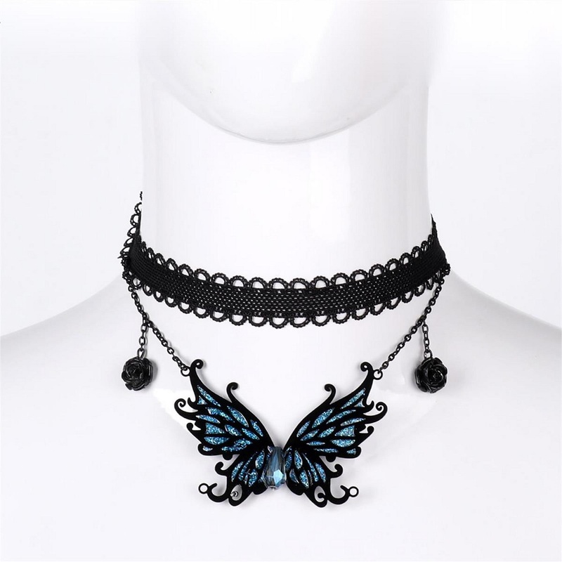 Party Gear Halloween Black Lace Necklace with Butterfly Pendant