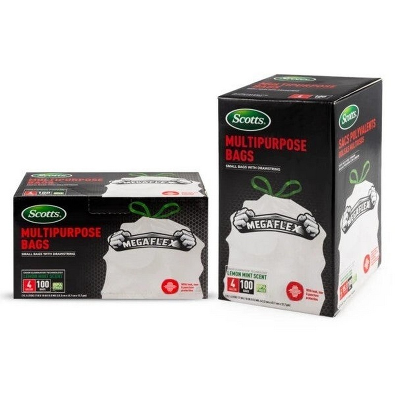 Scotts 100 White Drawstring Flex Trash Bags – Lemon Mint Scent 4 gal 17x18in