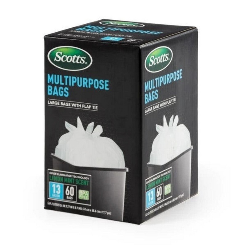 Scotts 88 White Flap Tie Trash Bags – Lemon Mint Scent 8 gal 22x24in