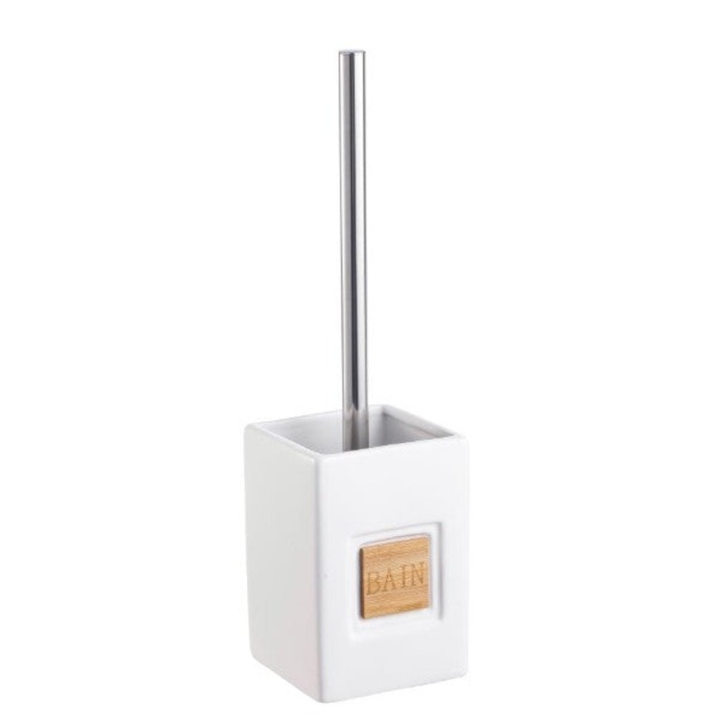 White Ceramic Toilet Brush with Bamboo Cutout Bain 14×3.9in