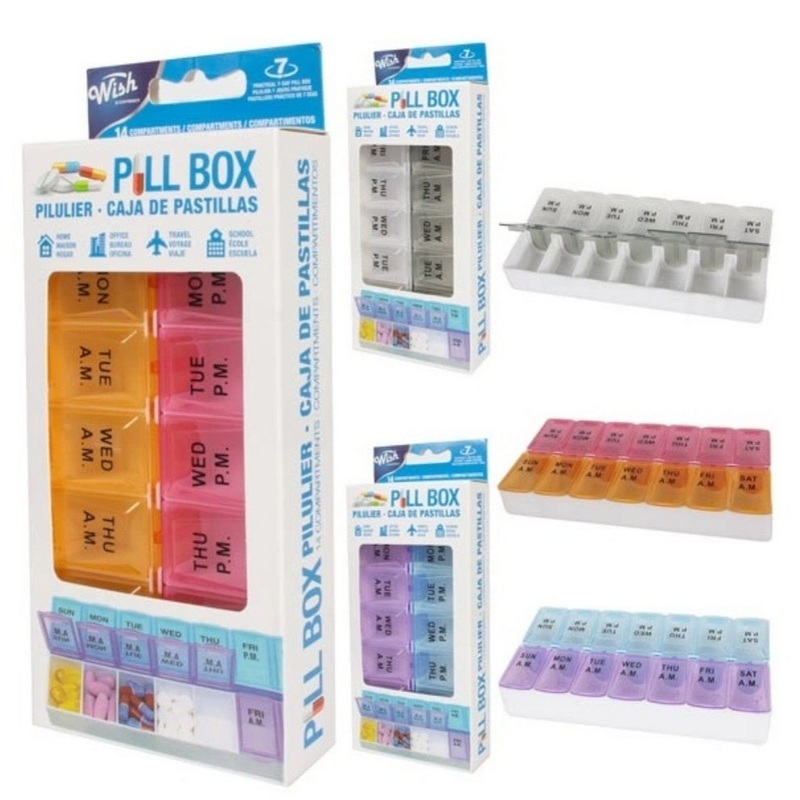 Wish Plastic AM and PM Weekly Pill Planner 7×3.5×1.1in  VRT