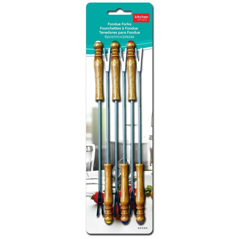 6 Fondue Forks Stainless Steel and Wood 9.4in