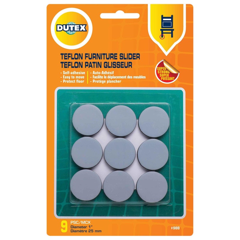 9 Teflon Furniture Sliders Self Adhesive 1in