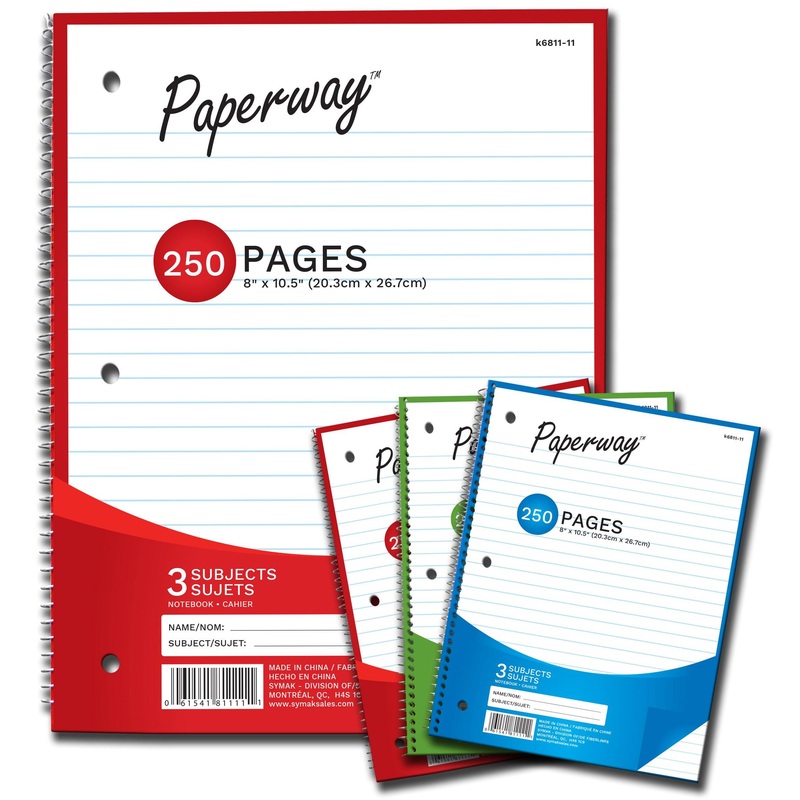 Spiral Notebook 250 Pages 3 Subjects 8×10.5in
