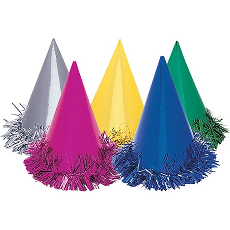 6 Foil Party Hats with Fringe Assorted Colors