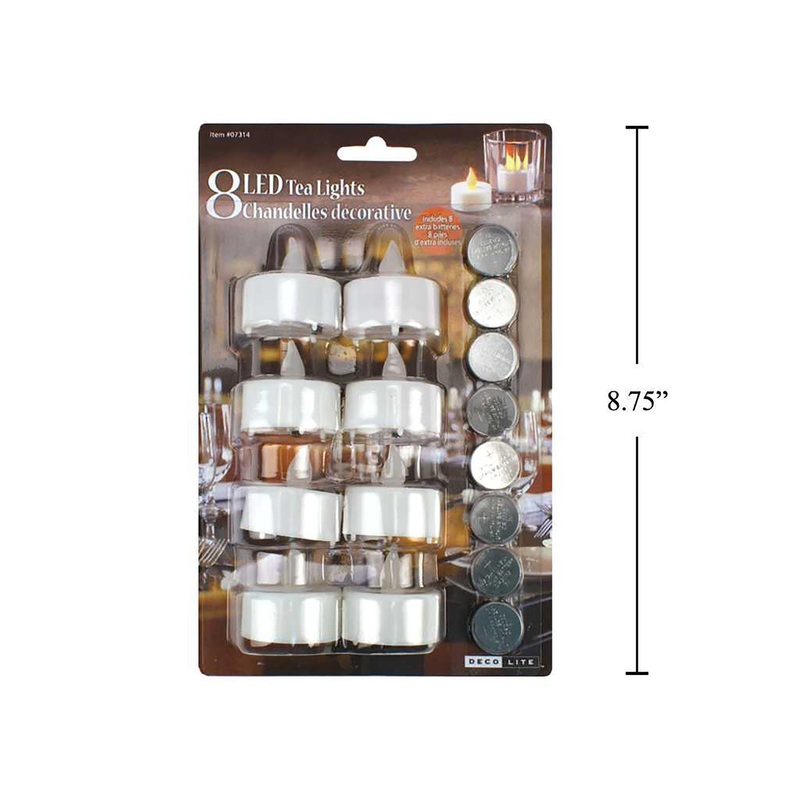 Deco Lite 8 LED Tealights Flicker 1.5×1.4in each