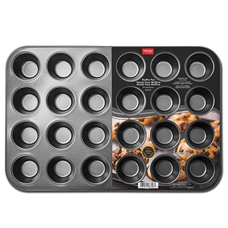 Muffin Pan for 24 1.5in Muffins Non Stick Carbon Steel 15×10.25×0.8in