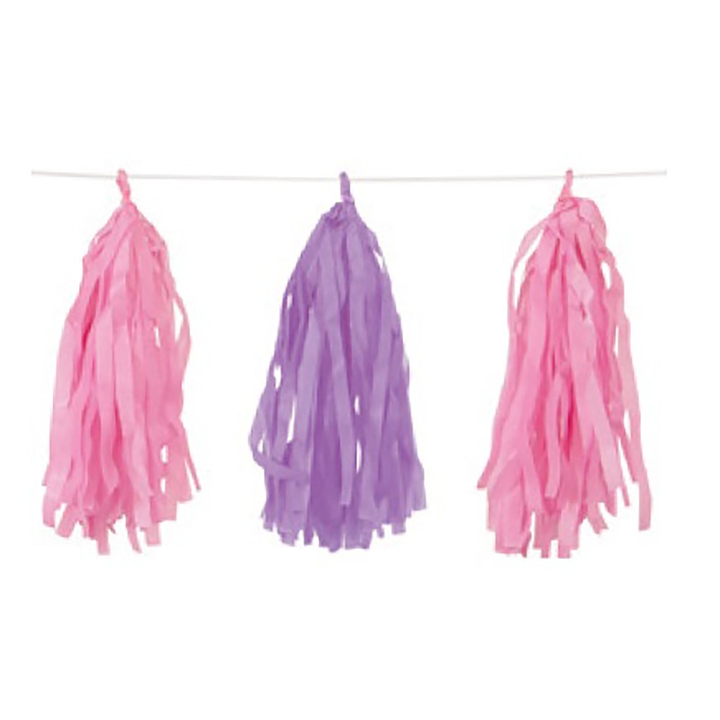 Pink and Purple Tissue Tassel Garland  9ft Contains 15 Tassels