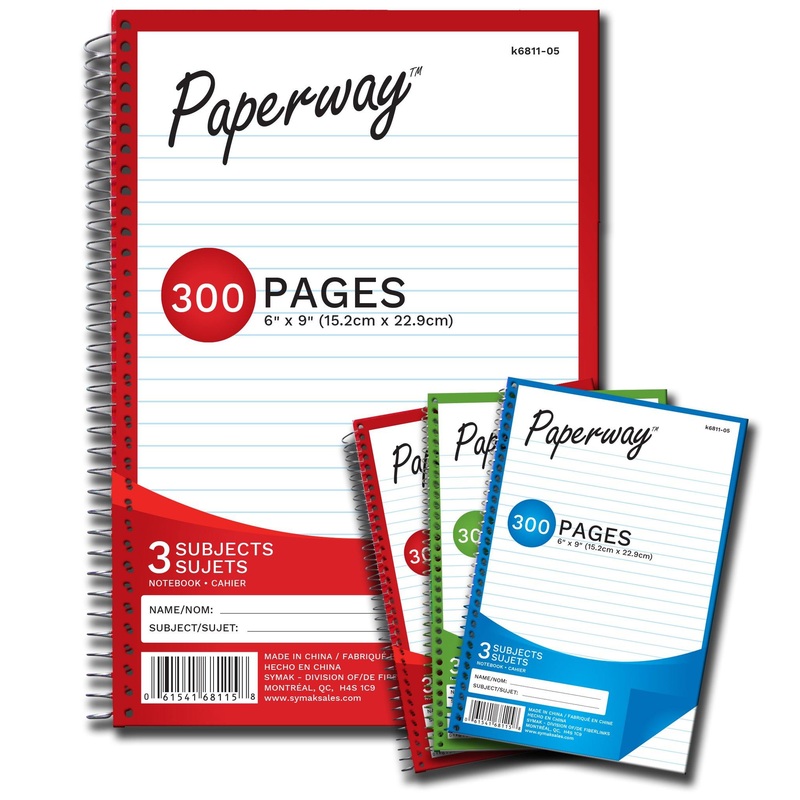 Spiral Notebook 300 Pages 3 Subjects 6x9in