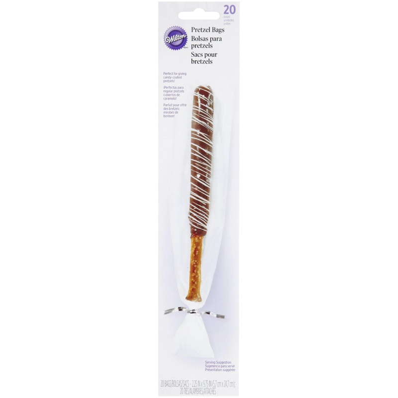 Wilton 20 Clear Plastic Pretzel Bags with Ties 2.25x10in
