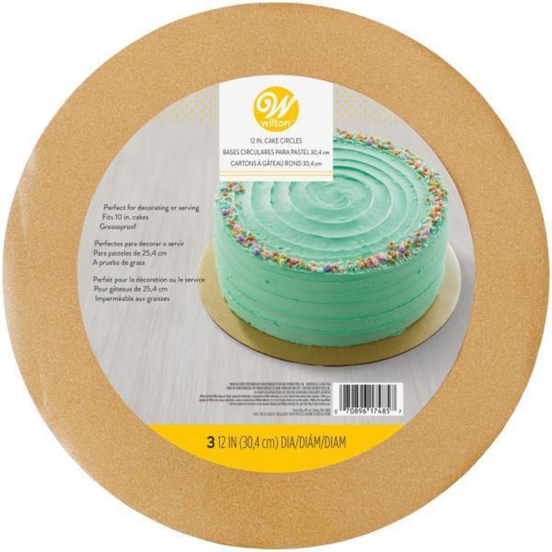 Wilton 3 Cake Circles Gold Glitter Covered Cardboard 12in dia.