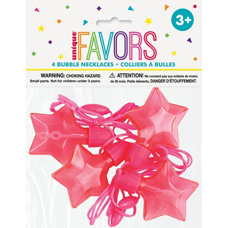 4 Bubble Neon Pink Necklaces 2×2.25in Star