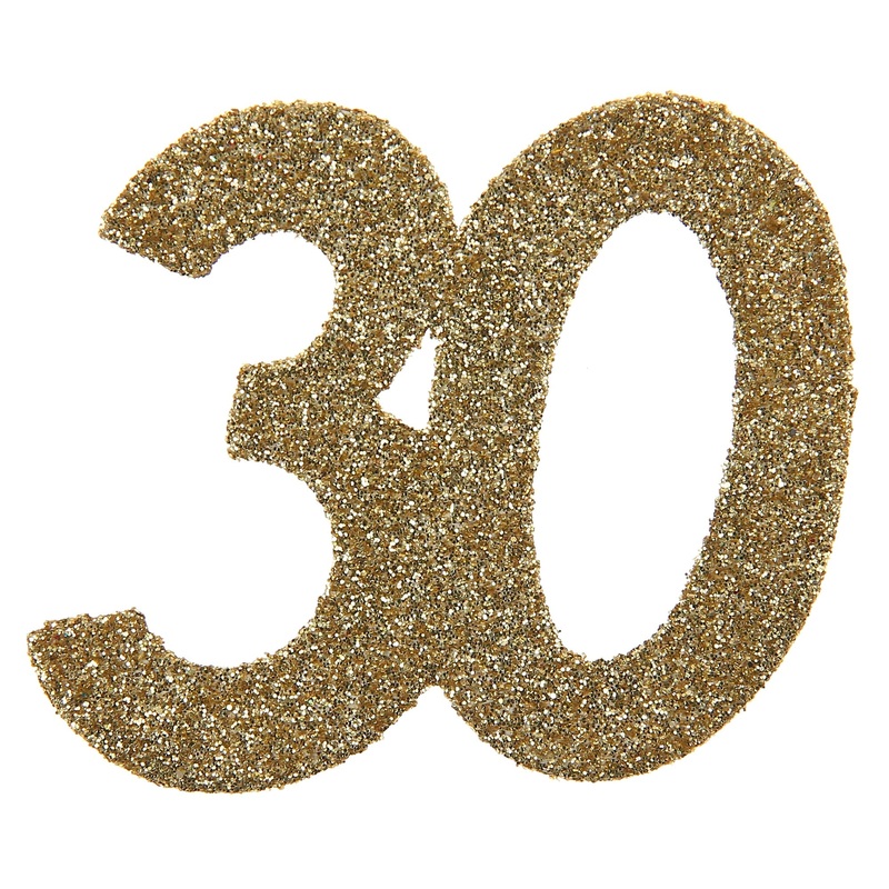Age 30 6 Small Decorations Gold Glitter 2.4×2.4in