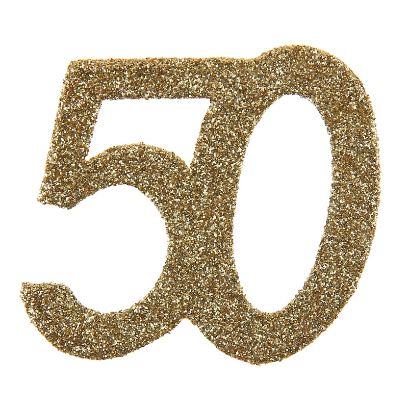 Age 50 6 Small Decorations Gold Glitter 2.4×2.4in