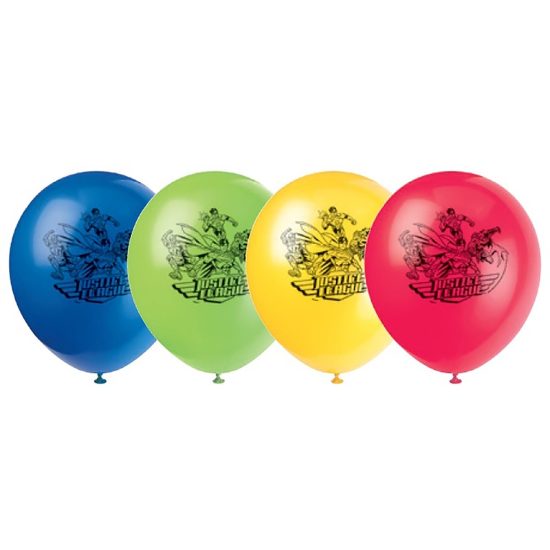 Justice League 8 Printed Latex Balloons 12in Assorted Colors