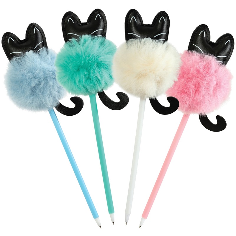 Merangue Cat Topper Pompom Ballpoint Pen Black Ink 10in