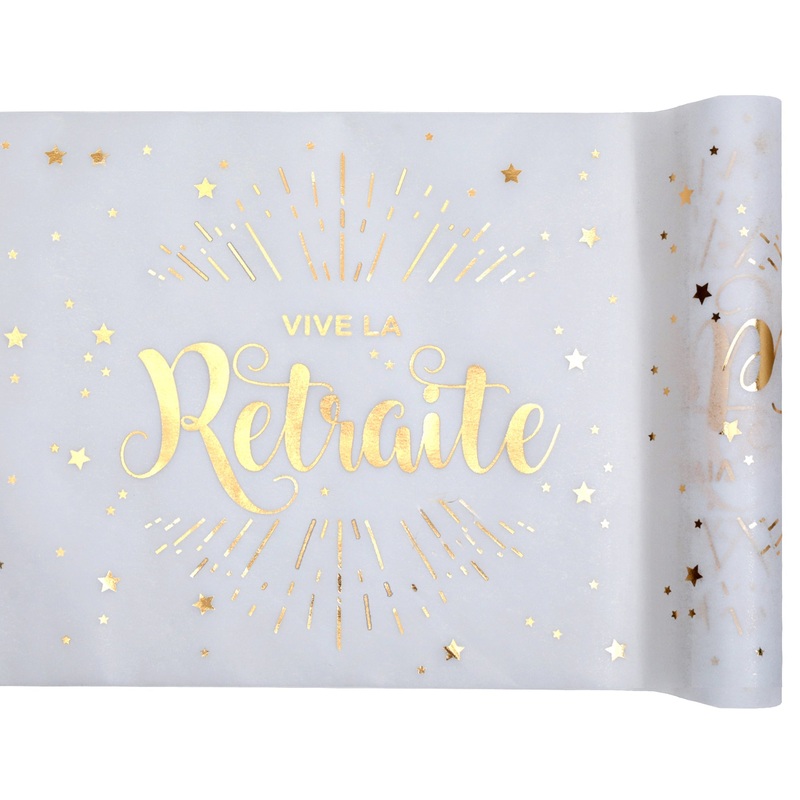 Vive La Retraite White Metallic Table Runner 12x195in