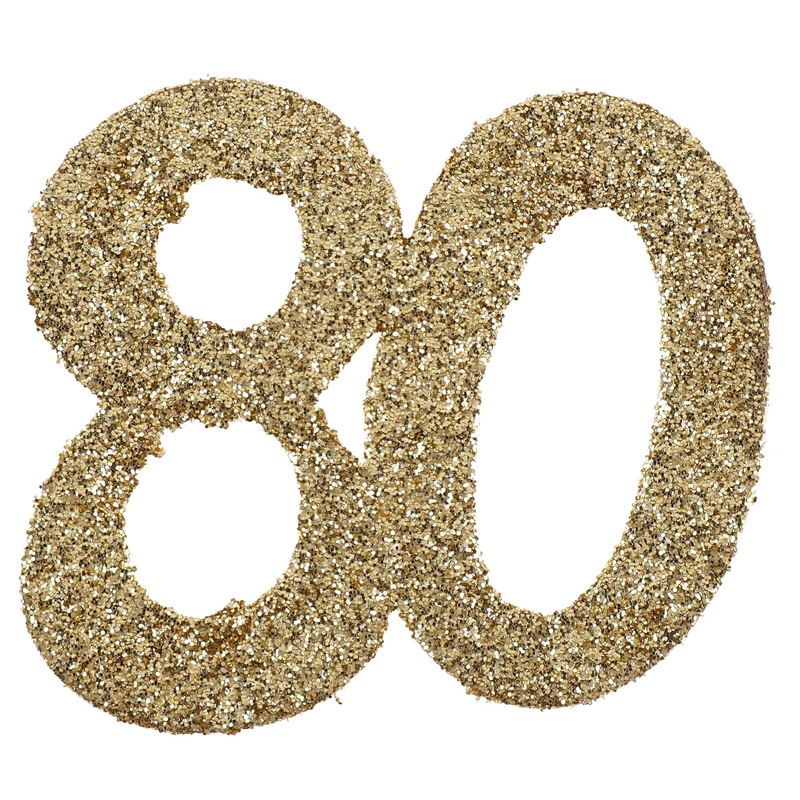 Age 80 6 Small Decorations Gold Glitter 2.4×2.4in