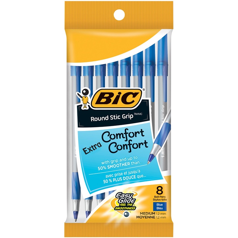 Bic 8 Ball Pens Blue Ink Round Stic Grip 1.2mm