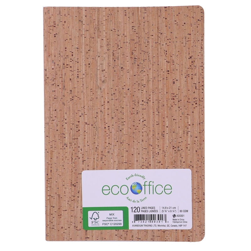 EcoOffice 100% Recycled Cork Cover Notebook A5 120 Lined Pages 5.87×8.25in