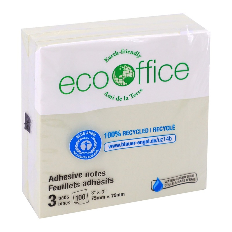 EcoOffice 3×100 Sheets Adhesive Notes Yellow 3x3in