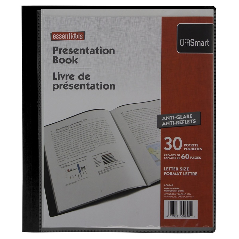 Offismart Poly Display Book Black 30 Pockets Plastic 11.5×9.5in