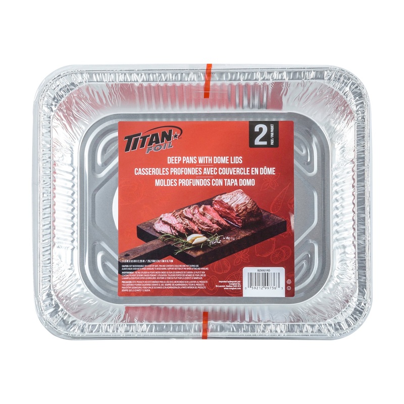 Titan 2 Aluminium Deep Pans with Dome Lids 11.5×9.5×2.25in
