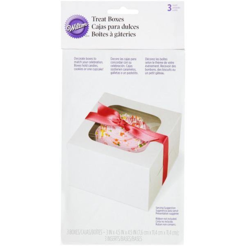Wilton 3 Treat Boxes with Inserts White Cardboard for 1 Cupcake 3×4.5×4.5in