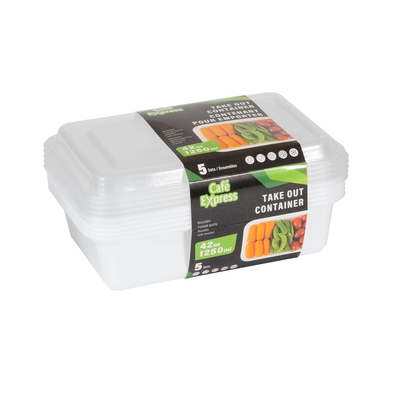 Caf Express 5 Take Out Plastic Containers with Lid 42oz  7.75x5x2.25in