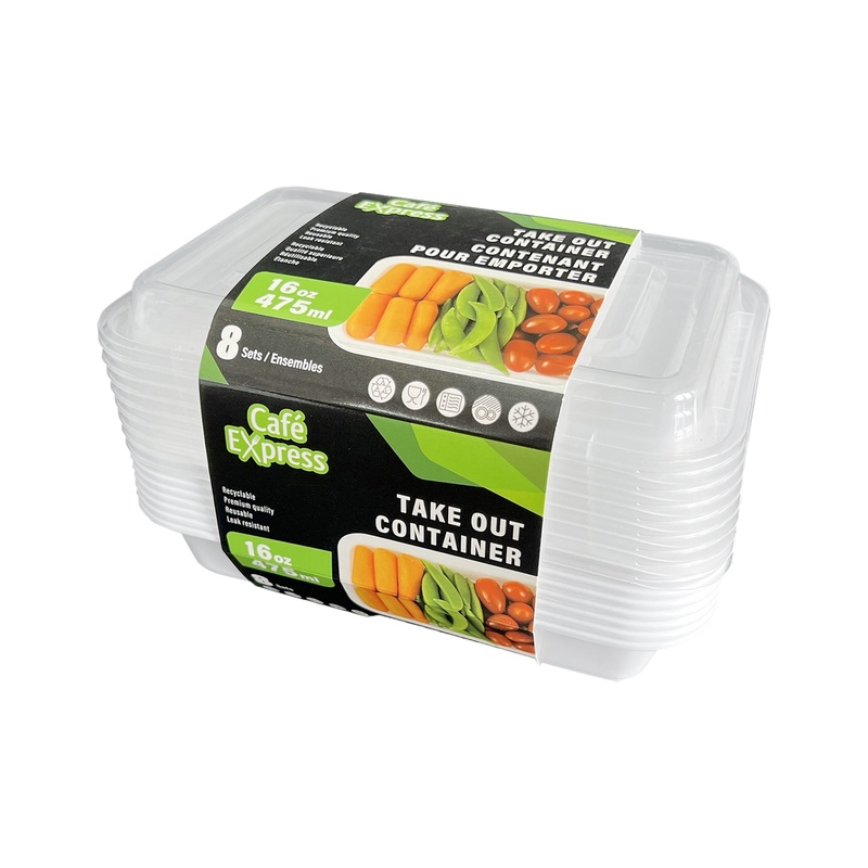 Caf Express 8 Take Out Plastic Containers with Lid 16oz  6.5x4x1.5in
