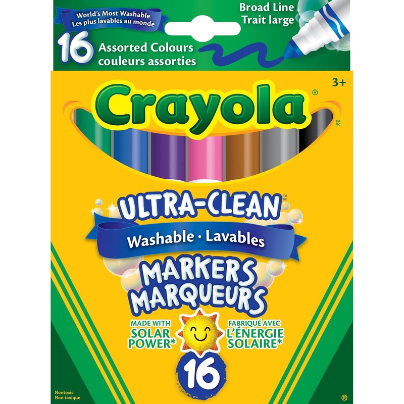 Crayola Ultra Clean 16 Markers – Washable – Broad Line