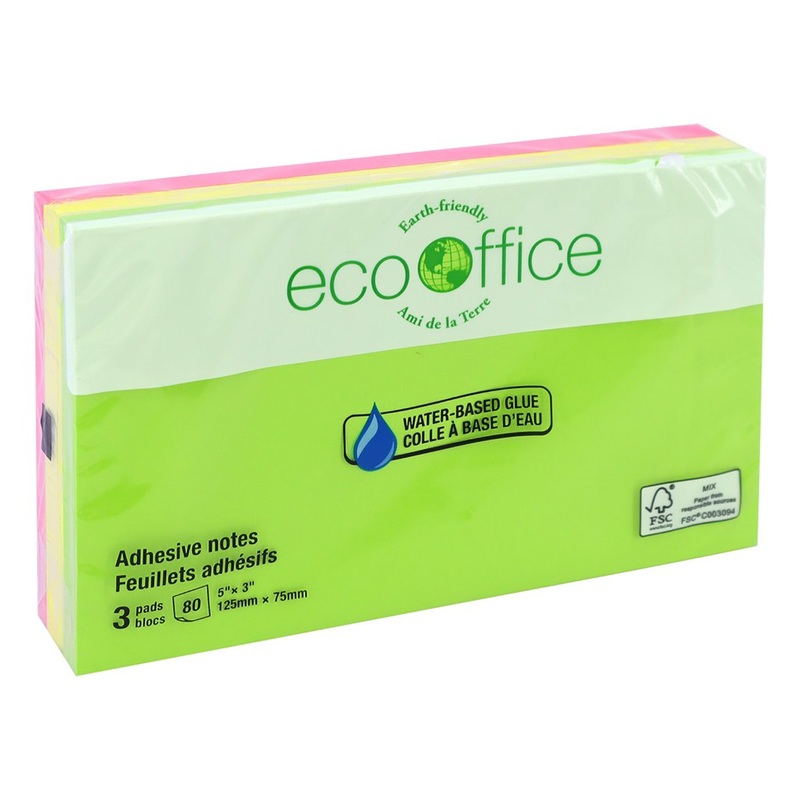EcoOffice 3×80 Sheets Adhesive Notes Neon 5x3in