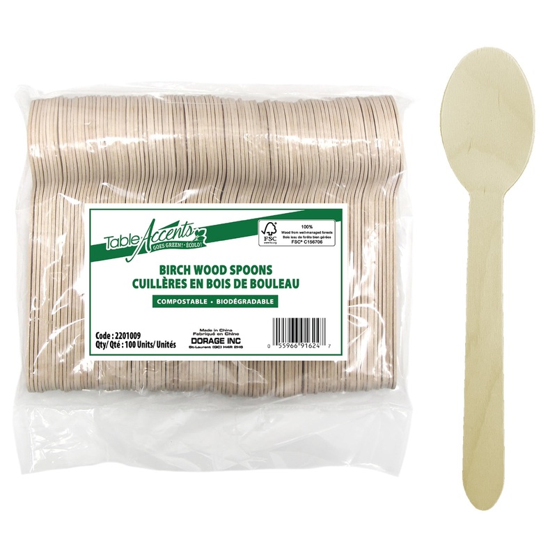 Table Accents 100 Birch Wood Spoons Compostable 6.25in