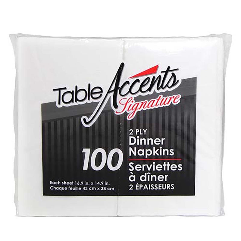 Table Accents 100 White Dinner Napkins 2 Ply 16.9×14.9in