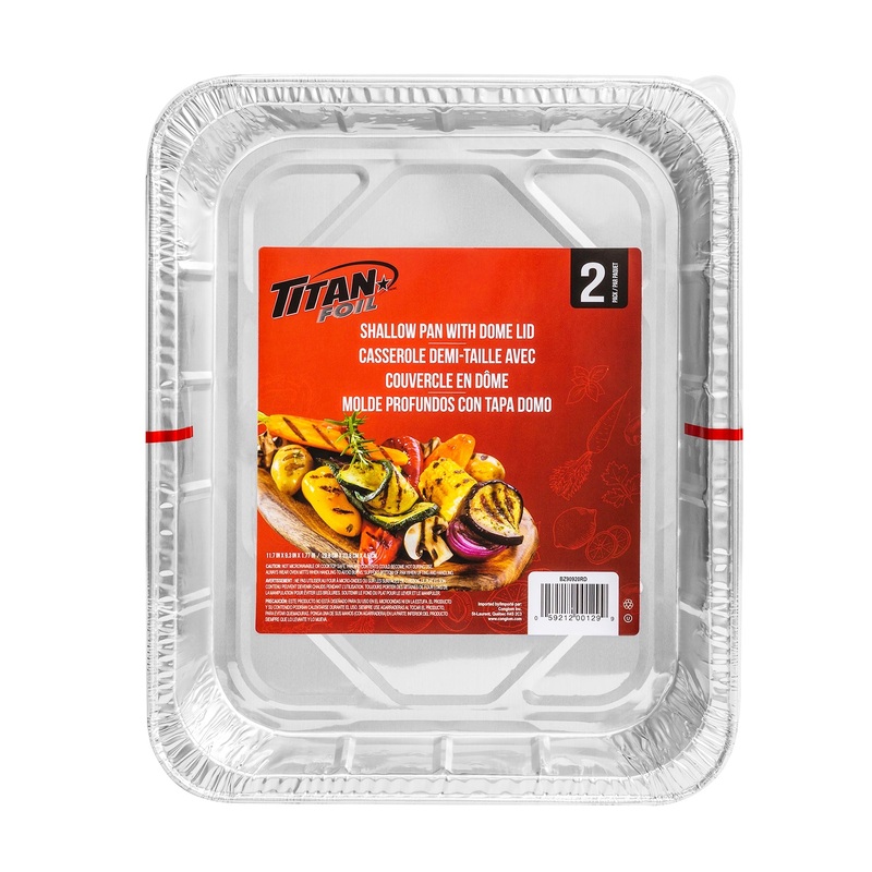 Titan 2 Aluminium Shallow Pans with Dome Lids 11.7×9.3×1.77in
