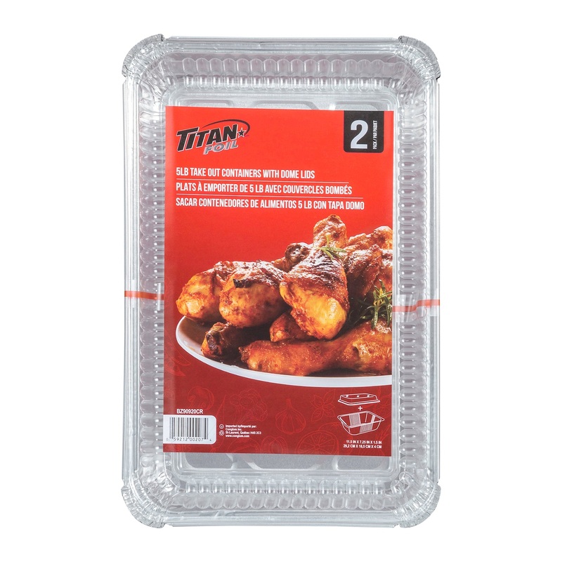 Titan 2 Aluminium Take Out Pans with Dome Lids 5lb 11.5×7.25×1.5in