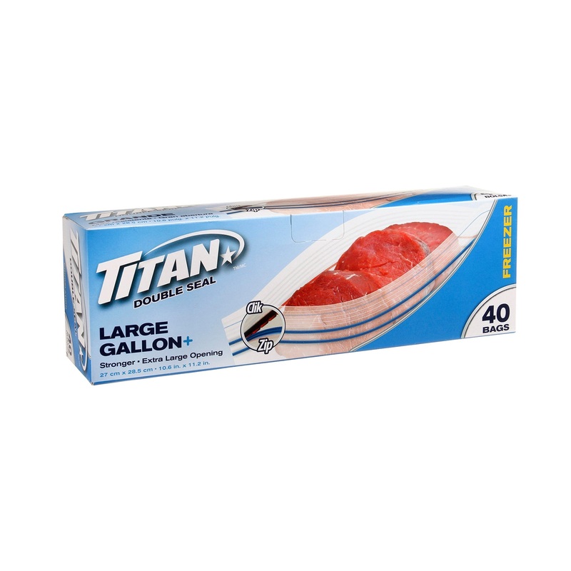 Titan 40 Double Zipper Freezer Bags Large 10.6×11.2in