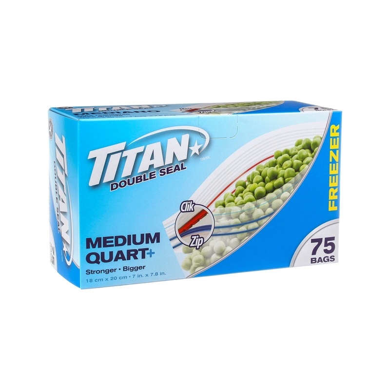 Titan 75 Double Zipper Freezer Bags Medium 7×7.8in