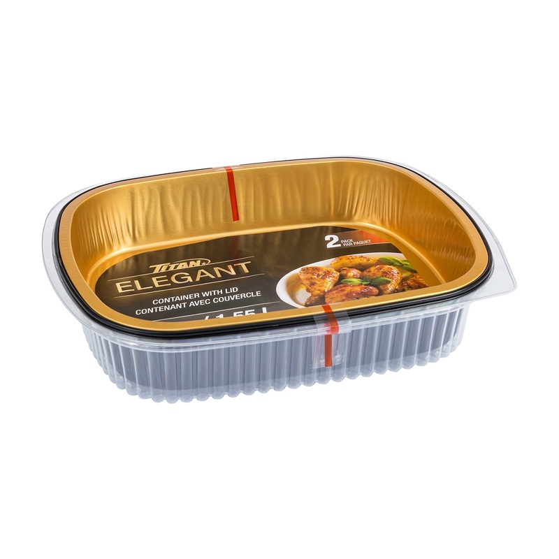Titan Elegant 2 Black/Gold Aluminium Containers with Lid  8.9×6.9×1.6in  52oz