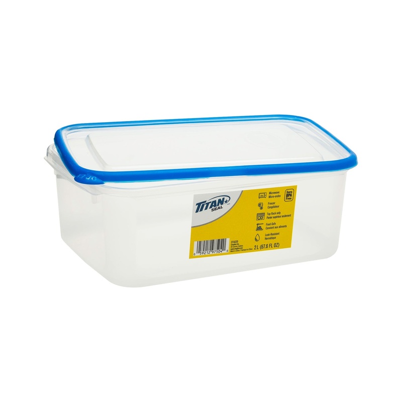 Titan Seal Plastic Food Container with Lid 67.6oz  8×5.5×3.4in