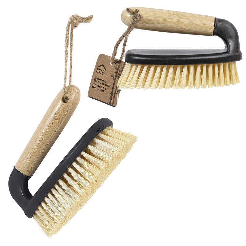 Home Essentials Hand Brush Matte Black with Bamboo Handle 5.3×2.3in