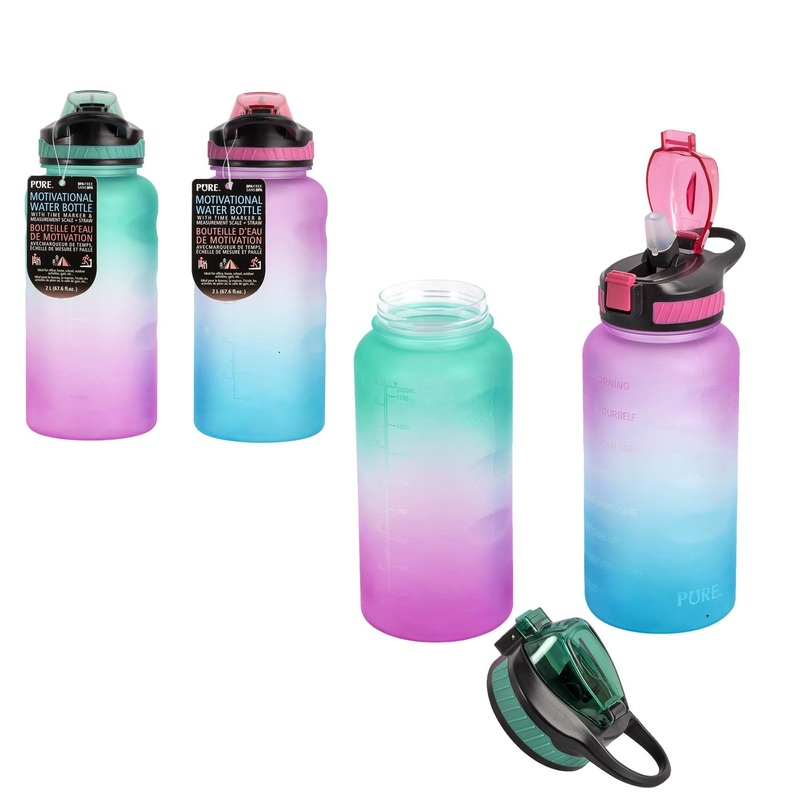 Pure Motivational Water Bottle with Handle and Safety Lock 2L