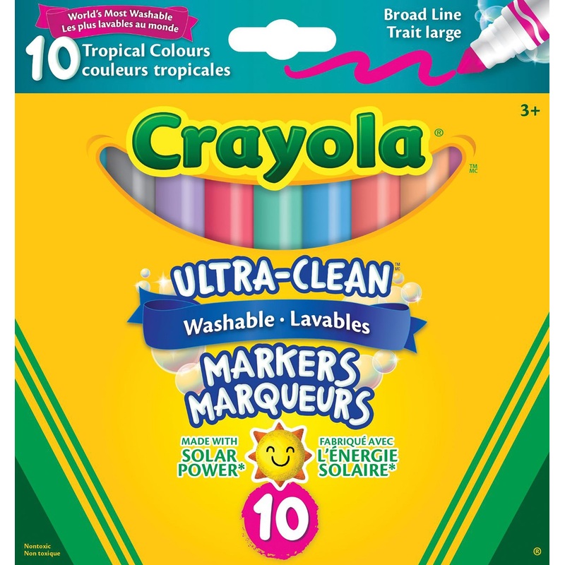 Crayola 10 Markers – Tropical Color – Broad Line – Washable